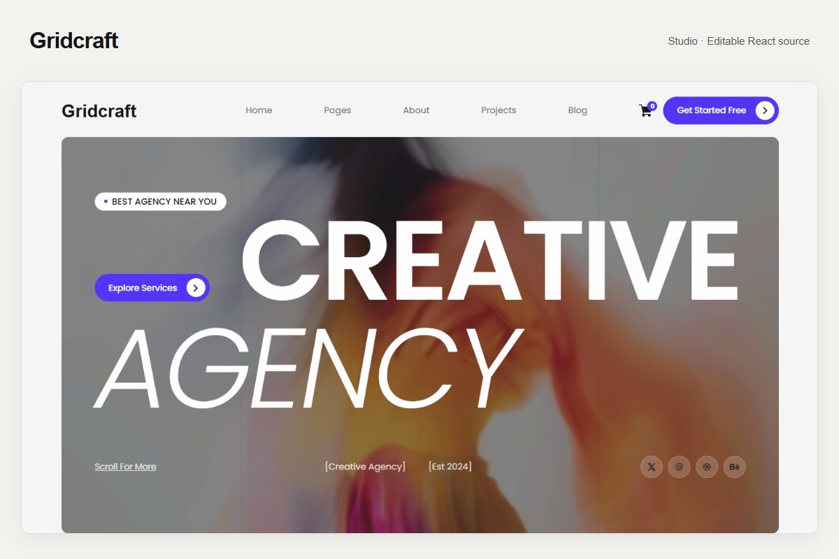 Gridcraft agency website preview showing its image-led portfolio layout